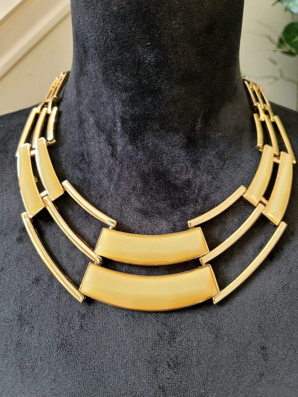 Gold Tone Geometric Layered Collar Statement Necklace Modern Fashion Jewelry